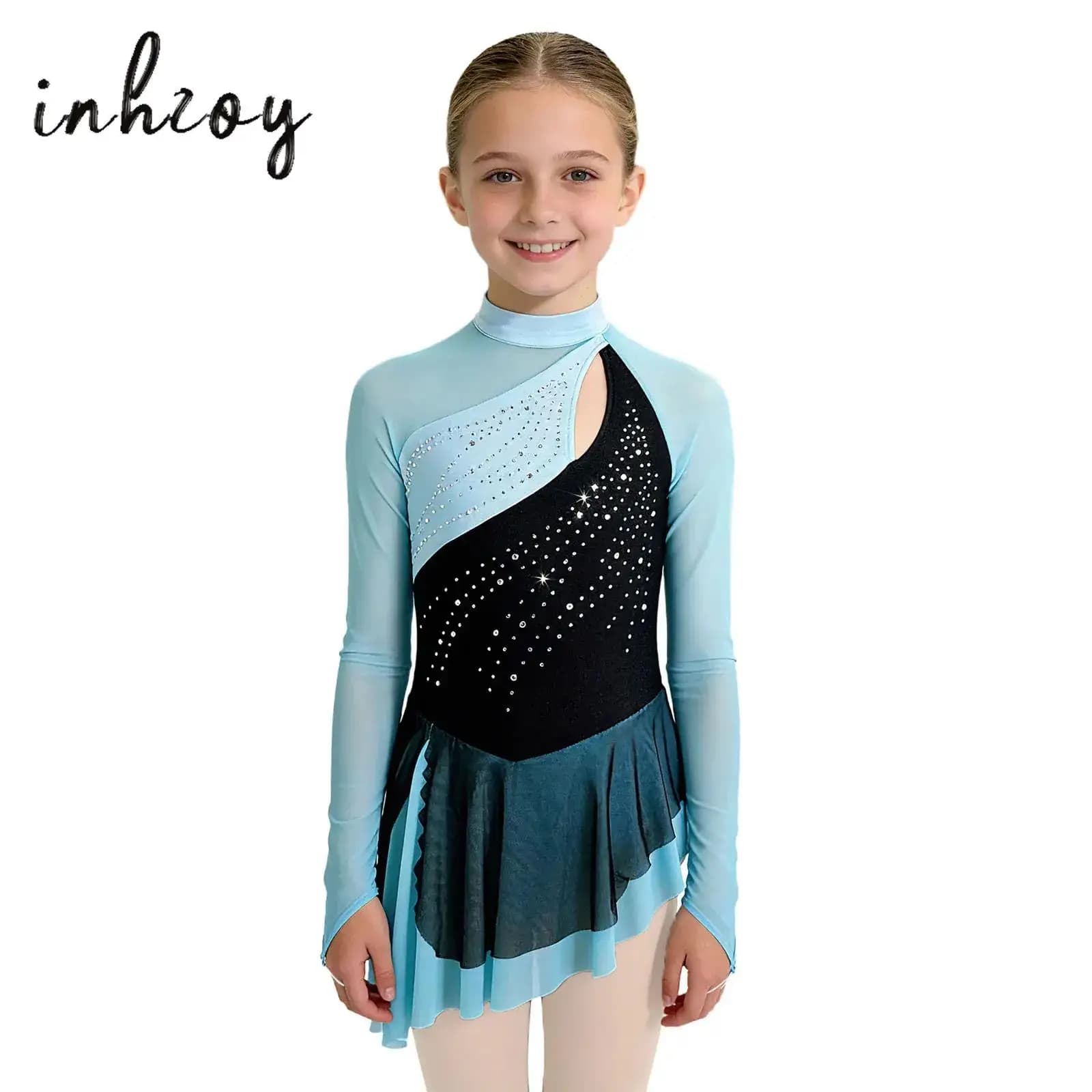 Body da Ginnastica per Bambine, Costume per Pattinaggio Artistico, Danza Lirica, Spettacoli di Danza Contemporanea con Strass