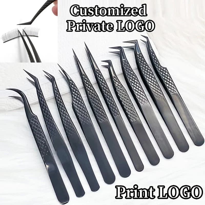 Pinzette per ciglia finte precise per clip per estensione ciglia Crea fan Isolamento avvio Artista Strumenti per nail art LOGO privato personalizzato
