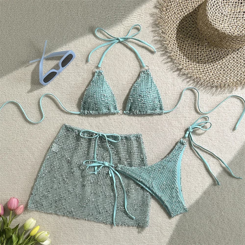 Costume da bagno Kawaii Beach String Bikini a rete cava Gonna fasciatura push up Y2K Nuovo costume estivo Costume da bagno da donna per le vacanze