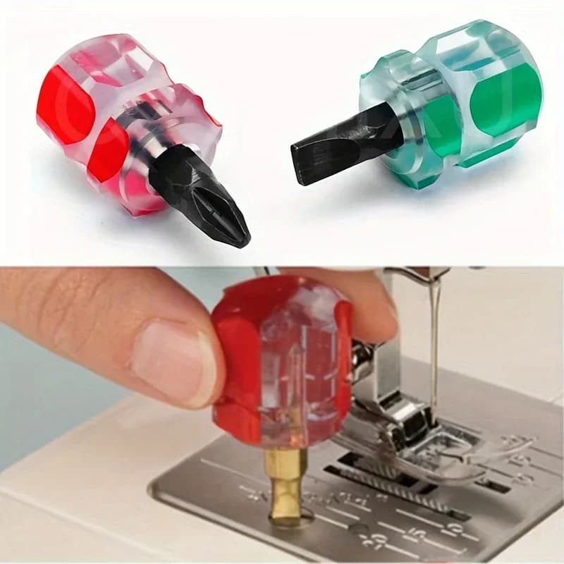 Set di mini cacciaviti per macchina da cucire da 2 pezzi - Testa di rapa portatile con strumento di riparazione del bordo dell'ago per cucire e lavorare a maglia