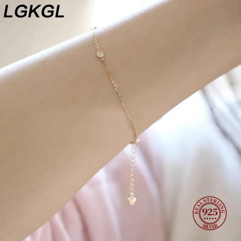 LGKGL 2024 New 925 Sterling Silver 18k Gold Plated Bracelet INS Zircon Disc Light Luxury Bracelet for Women Jewelry