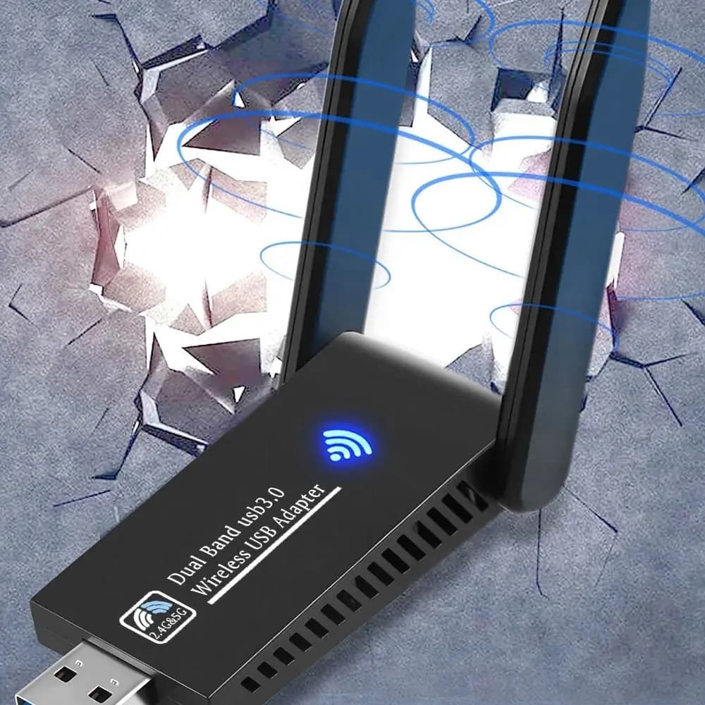 Adattatore WiFi USB Dual Band con 2 Antenne, Design 2.4G/5Ghz 1300Mbps, Dongle WiFi Potente, Scheda di Rete Wireless per Uso Domestico
