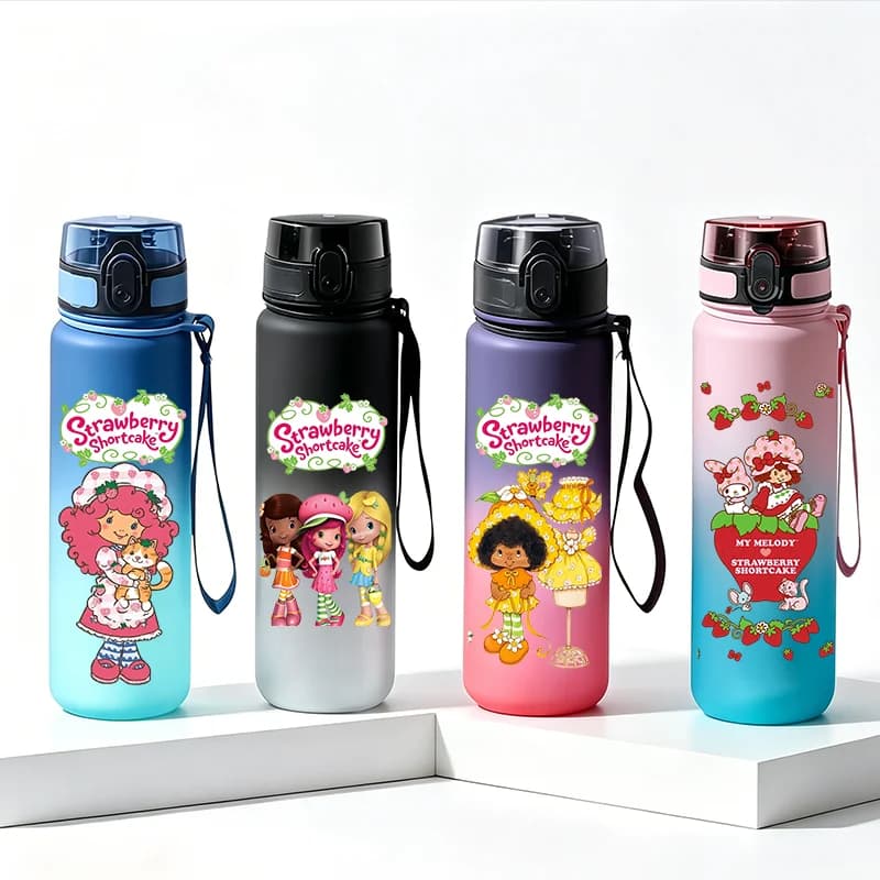 650ml Strawberry Shortcake Cartoon Gradient Water Bottle, Leakproof Sports Cup, Gift for School, Outdoor Travel & Vacation