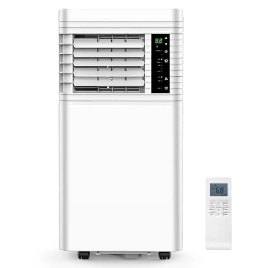 Portable Air Conditioners 8, 000 BTU for small rooms, white ABS plastic, compact design with cooling, fan, dehumidifier, 24H ti