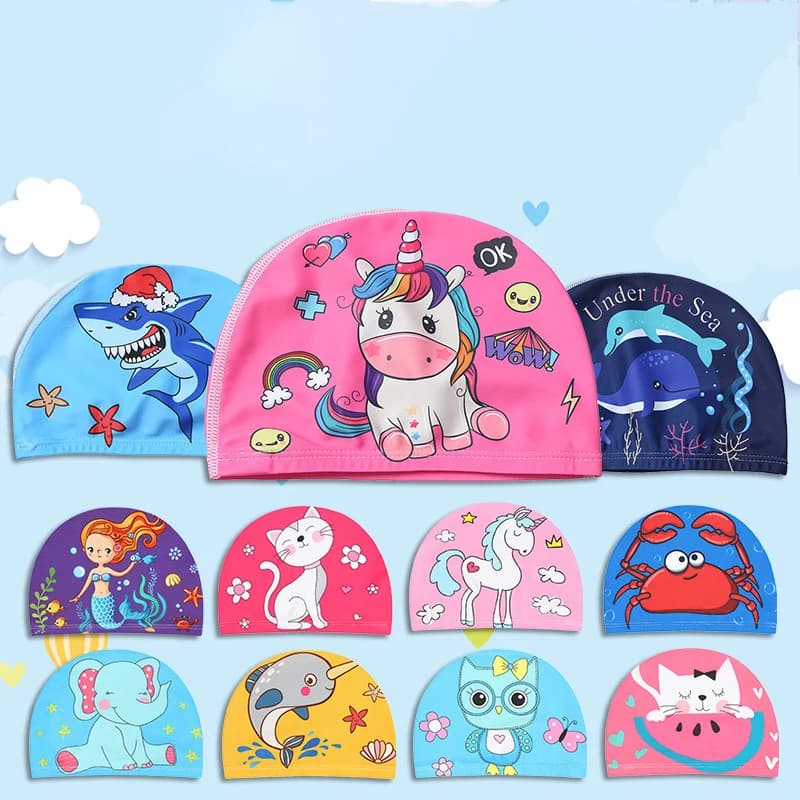 Kids Cartoon Swim Headphone Children Elastic Fabric Swiming Pool Water Sports Protect Your Ear Hat Swim Hats Bathroom Hats Boys Girls