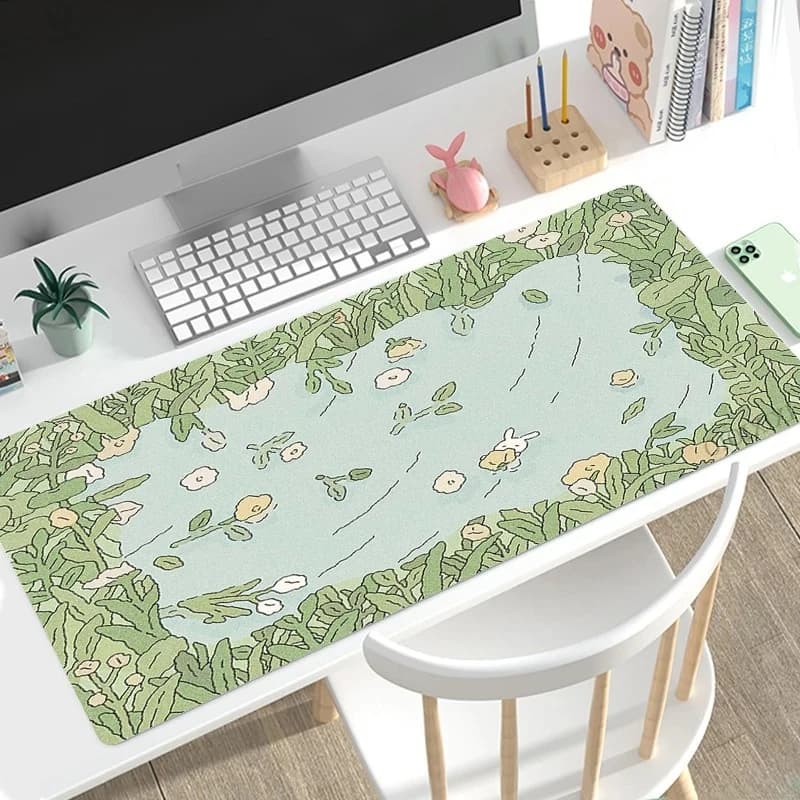 Cute Rabbit Anime Mouse Pad XXL Large Gaming Desk Mat Green Design Non Slip Rubber Base Keyboard Pad for PC Laptop