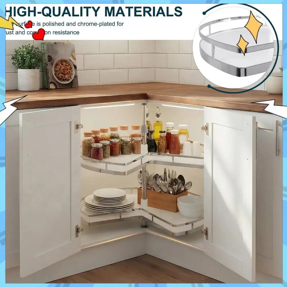 Mobiletto angolare a 2 livelli con Lazy Susan, regolabile in altezza, organizer per scaffale a scomparsa (non montabile a porta)