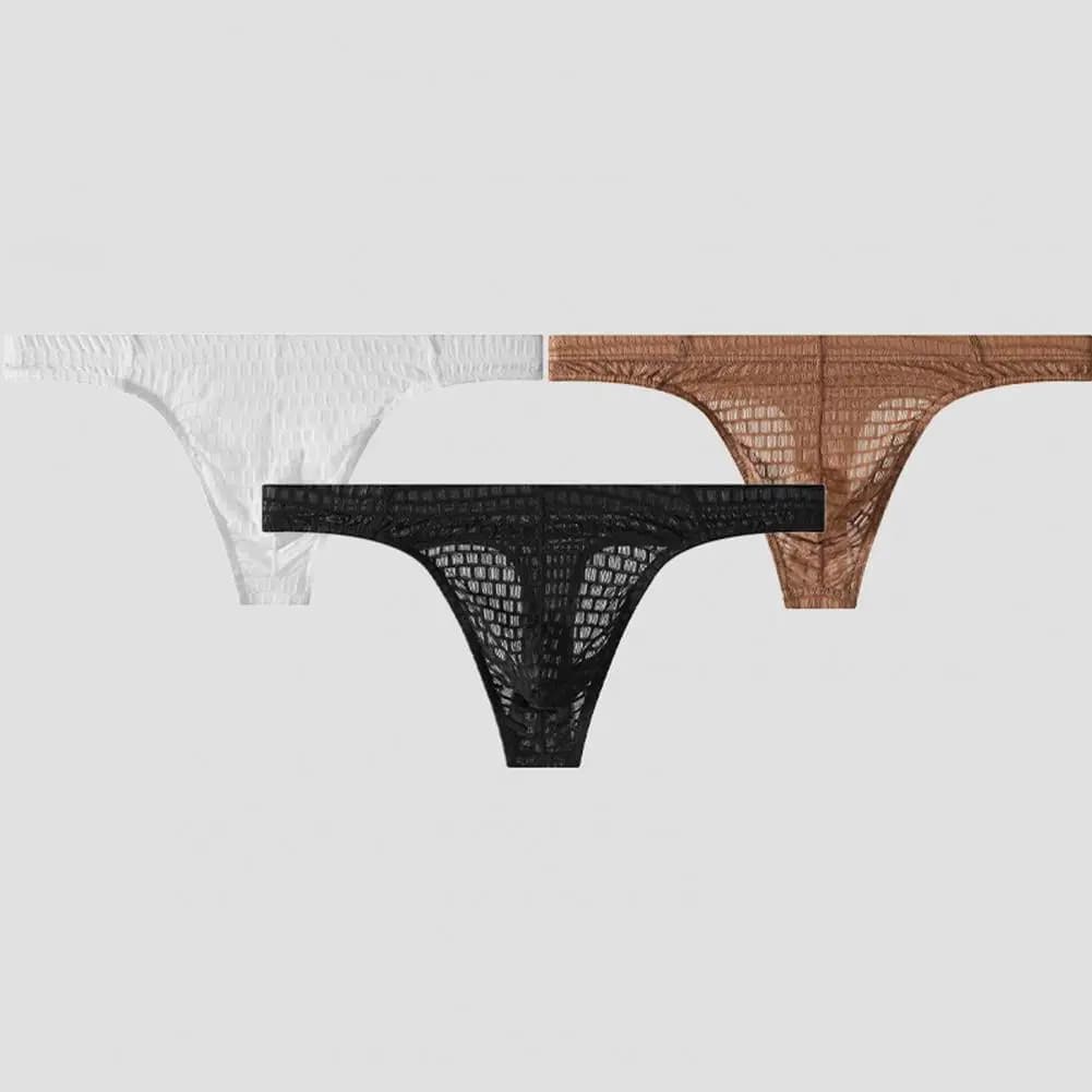 Set da uomo leggero in 2 pezzi a vita bassa, intimo in filato di rete sottile, mutandine traspiranti con tessuto goffrato per uomo