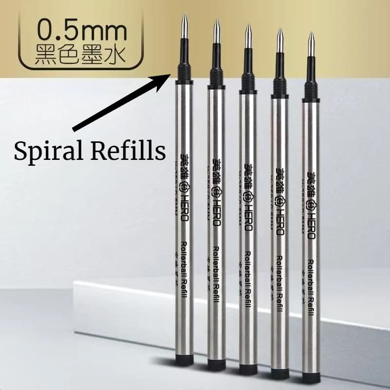 Ricarica per Penna Gel Hero Nera 0.5/0.7mm, per Studenti e Scuola, Penna Roller Universale con Attacco Dritto/Modello a Spirale, Nera
