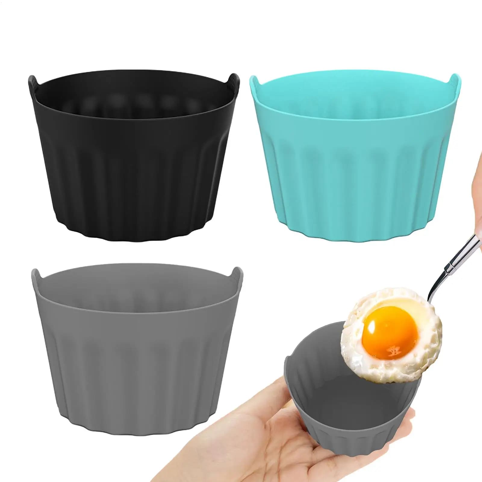 Friggitrice ad aria in silicone Bracconiere per uova 3 pezzi Tazze per bracconiere per uova riutilizzabili Fornello per uova in silicone Forniture per forno per friggitrice ad aria