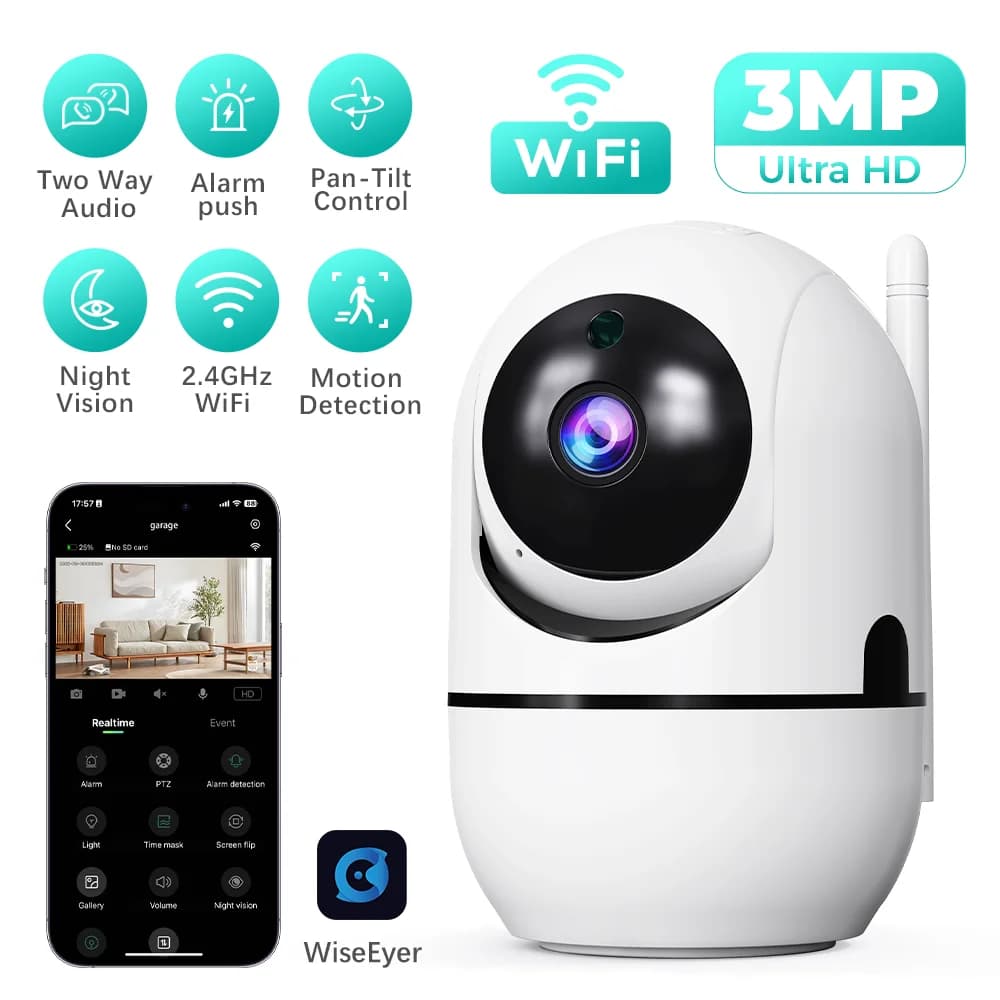XVIM 3MP HD WiFi Telecamera di sicurezza IP per interni Controllo Pan-Tilt Audio bidirezionale Rilevazione movimento Visione notturna Allarme Telecamera push