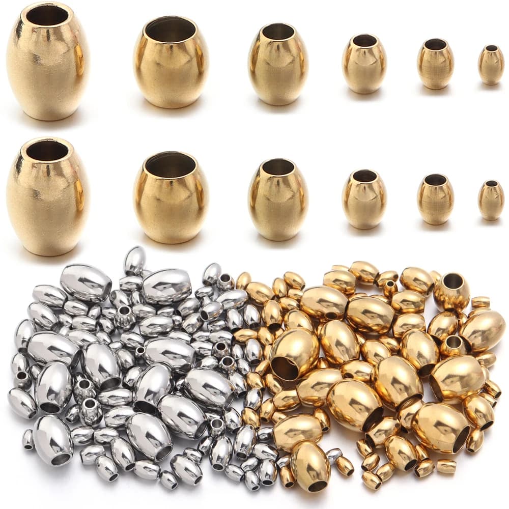 20/50pcs Stainless Steel Round Oval Bead Loose Beads Gold Plated Beads for Bracelet Necklace DIY Jewelry Making Supplies