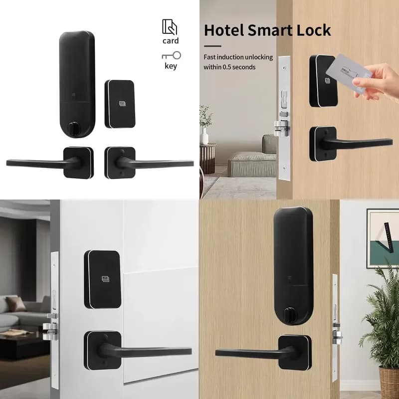 Hotel Room Door Split Black Smart IC Card Unlock Hidden Mechanical Keyhole With Intelligent Alarm System