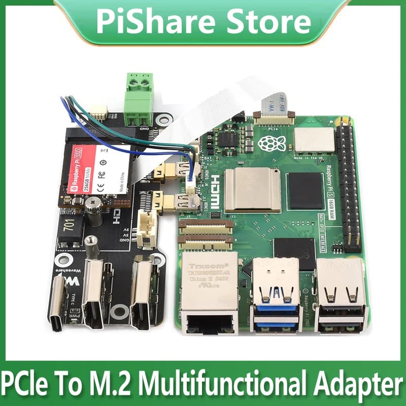 La scheda adattatore multifunzione Raspberry Pi 5 PCIe a M.2 supporta doppia uscita HDMI 4K per Raspberry Pi 5