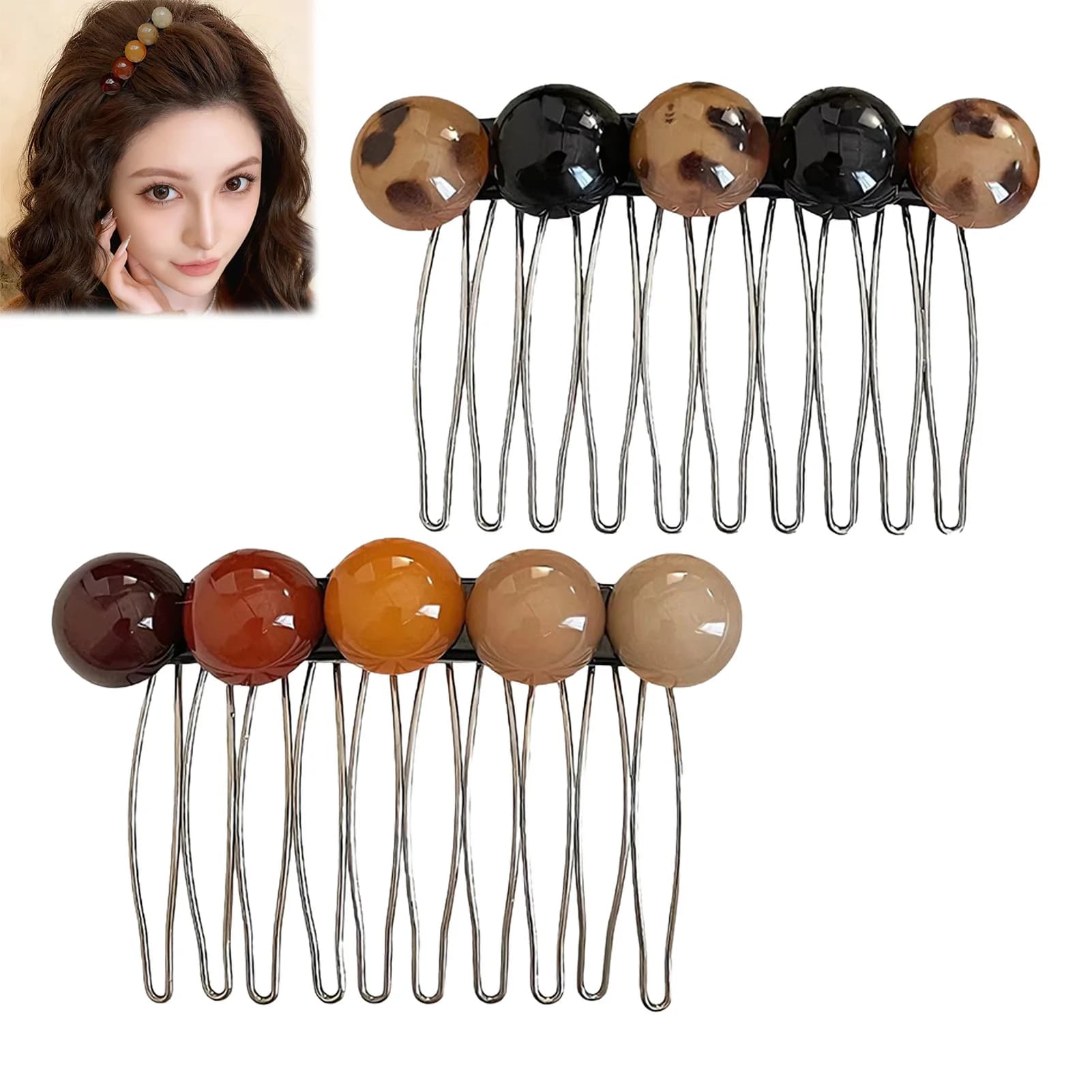 Korean Style Simple Bead Hair Comb Clips With Decor For Women Stylish Alloy 7cm Bangs Flyaways Fashion Hair Management Tool
