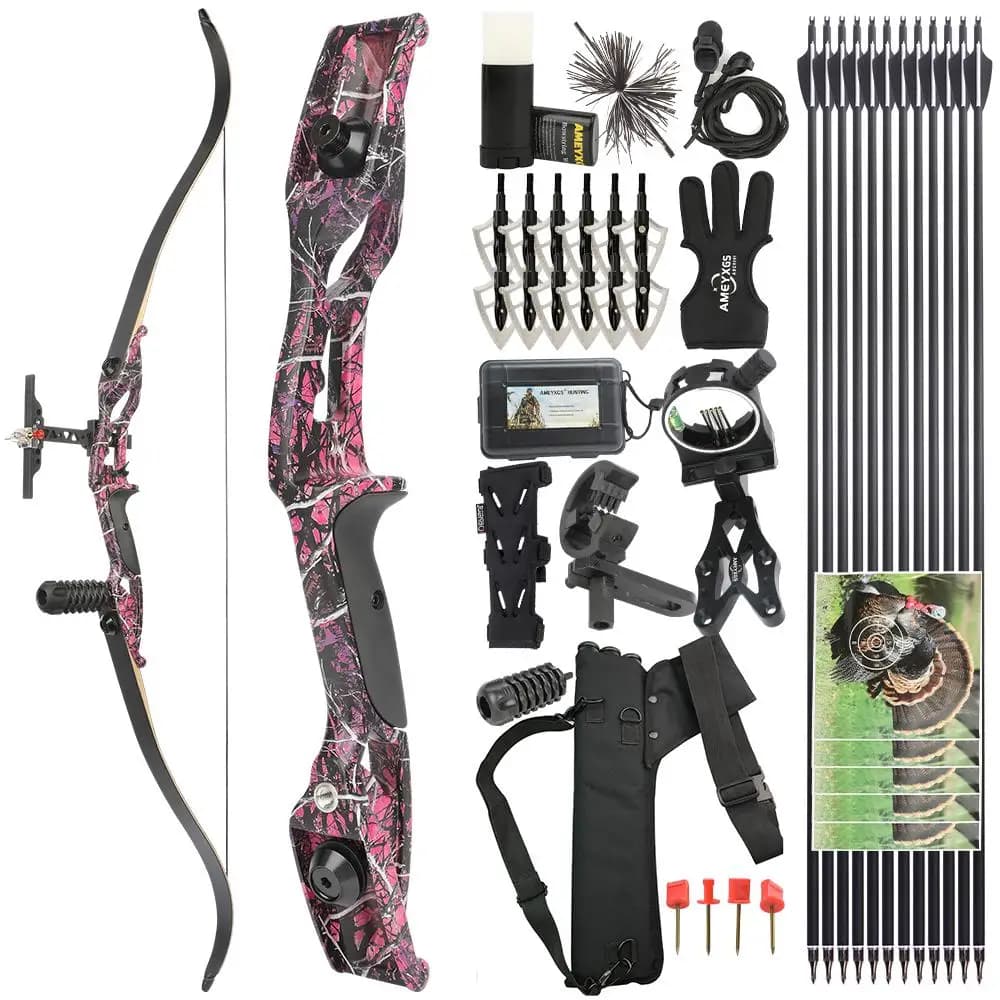 Set arco e frecce ricurvi da 56 "RH 30-50lbs Arco da caccia Split Takedown Bow 17" Manico in alluminio Tiro con l'arco Tiro con l'allenamento Bersaglio