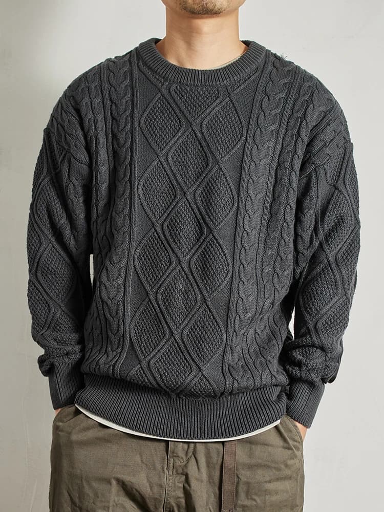 Maglione Pullover da Uomo alla Moda Autunno Inverno, Girocollo, Lavorazione Intrecciata Anti-Pilling, Spalle Cadenti, Motivo Ago di Pino