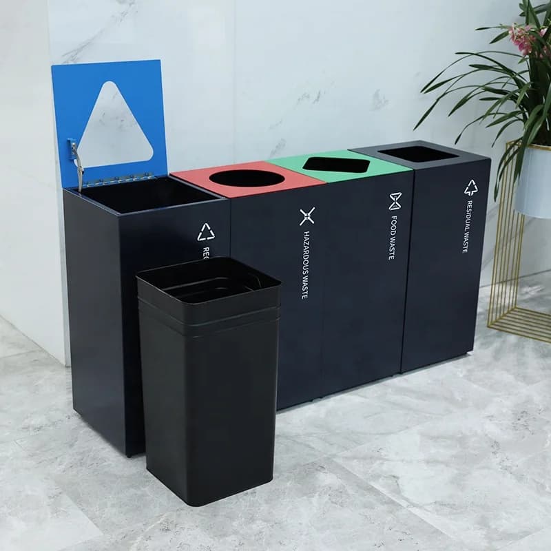 Cestino per Rifiuti in Acciaio per Interni a Combinazione Libera con 4 Scomparti, Bidone per Riciclaggio con Apertura Superiore per Aeroporti e Hotel, per Uso Interno