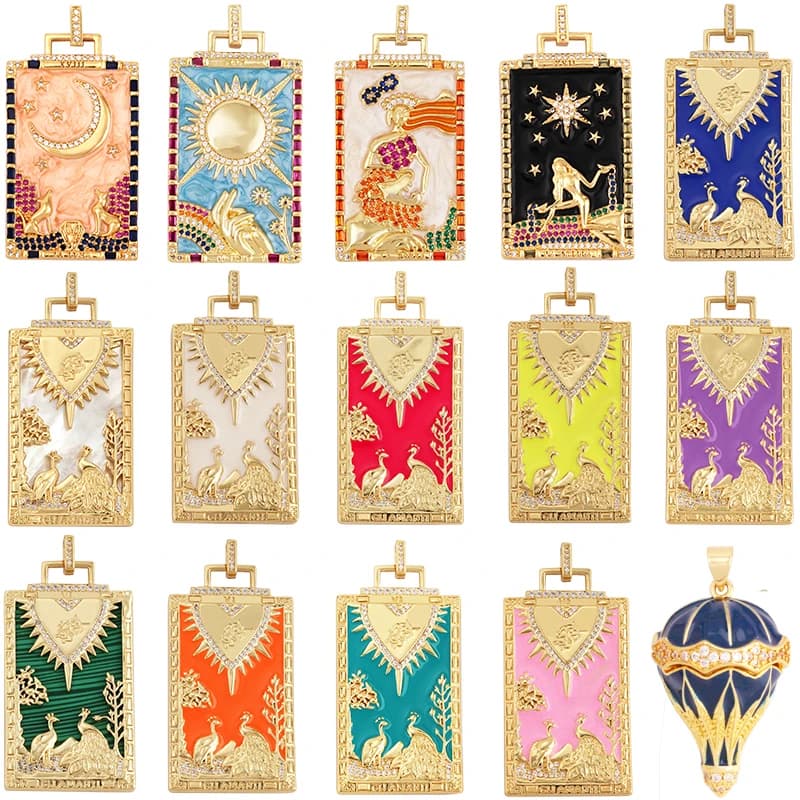 Carte dei tarocchi smaltate ciondolo Mega focale, nuovo guscio placcato oro reale 18 carati accessori gioielli fai da te per bracciali collane che fanno M07