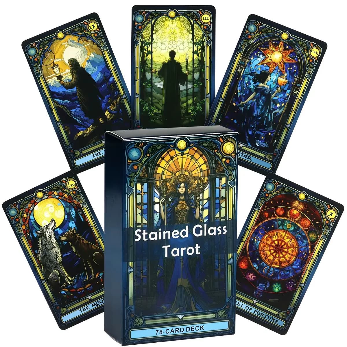 Stained Glass Tarot Deck 78 Cards Stained Glass Art Tarot Cards English Version Vintage Church Window Divination Cards