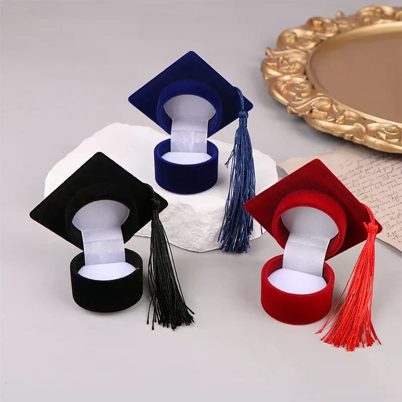 Scatole per anelli a forma di cappello da dottorato creativo, orecchini, gioielli, fidanzamento, matrimonio, scatole per imballaggio regalo di San Valentino
