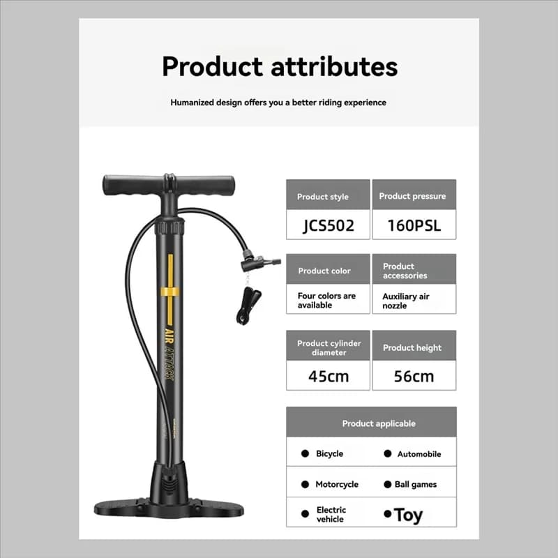 -A90P Pompa ad aria ad alta pressione 160PSI Valvola pompa manuale Gonfiatore per pneumatici Accessori per bici da strada MTB Nero