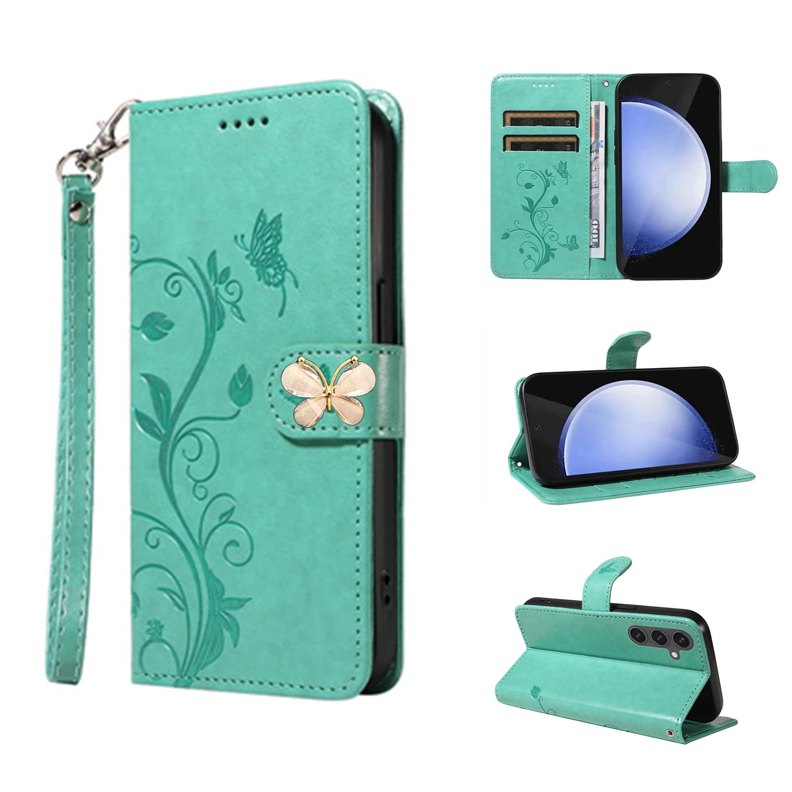 Custodia a Libro con Clip a Farfalla per Xiaomi Poco X7 X6 Pro X5 X4 X3 NFC, in Pelle con Cordino, 3 Slot per Carte, Portafoglio con Impugnatura da Polso