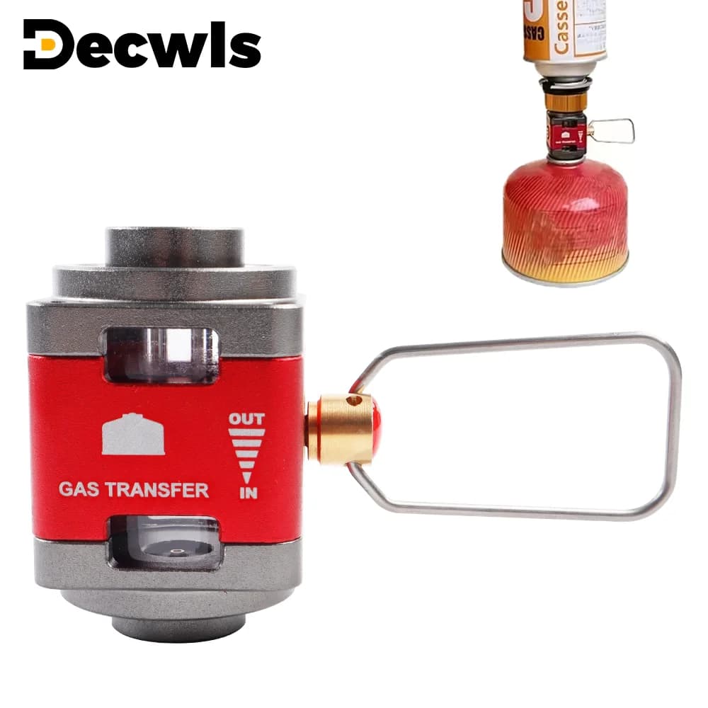 Camping gas cylinder visual converter, gas cylinder residual gas collection valve, gas cylinder filling valve adapter, fuel transfer device