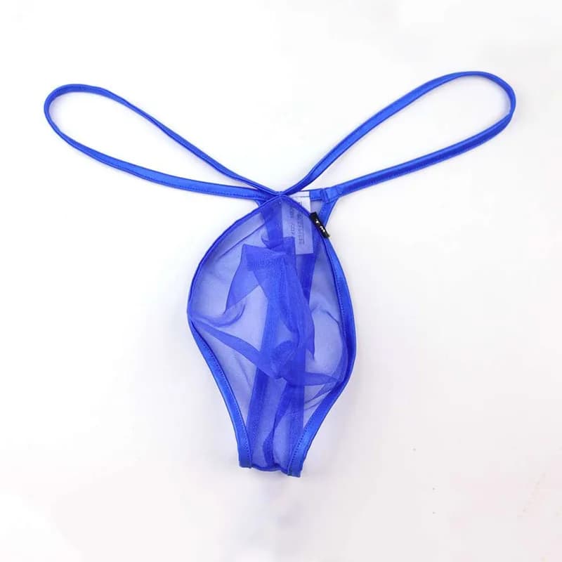 Solid Color Men Mesh Sheer Thongs Thin Elastic Side Straps Roomy Contour Pouch Breathable Daily Base Layer Underwear