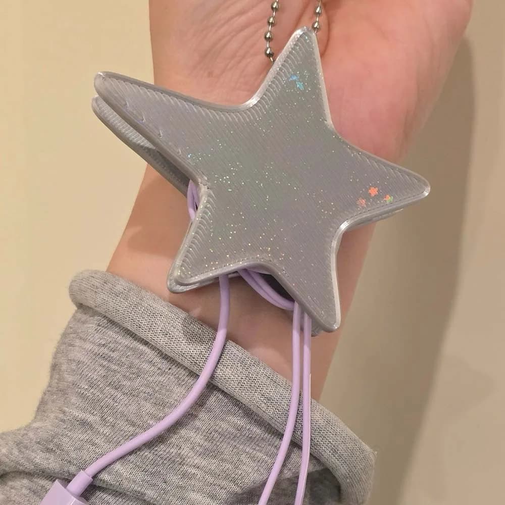 3D Star Cable Winder – Y2K Cute Earphone Wire Keeper with Keychain, Portable Cord Organizer Clip Holder