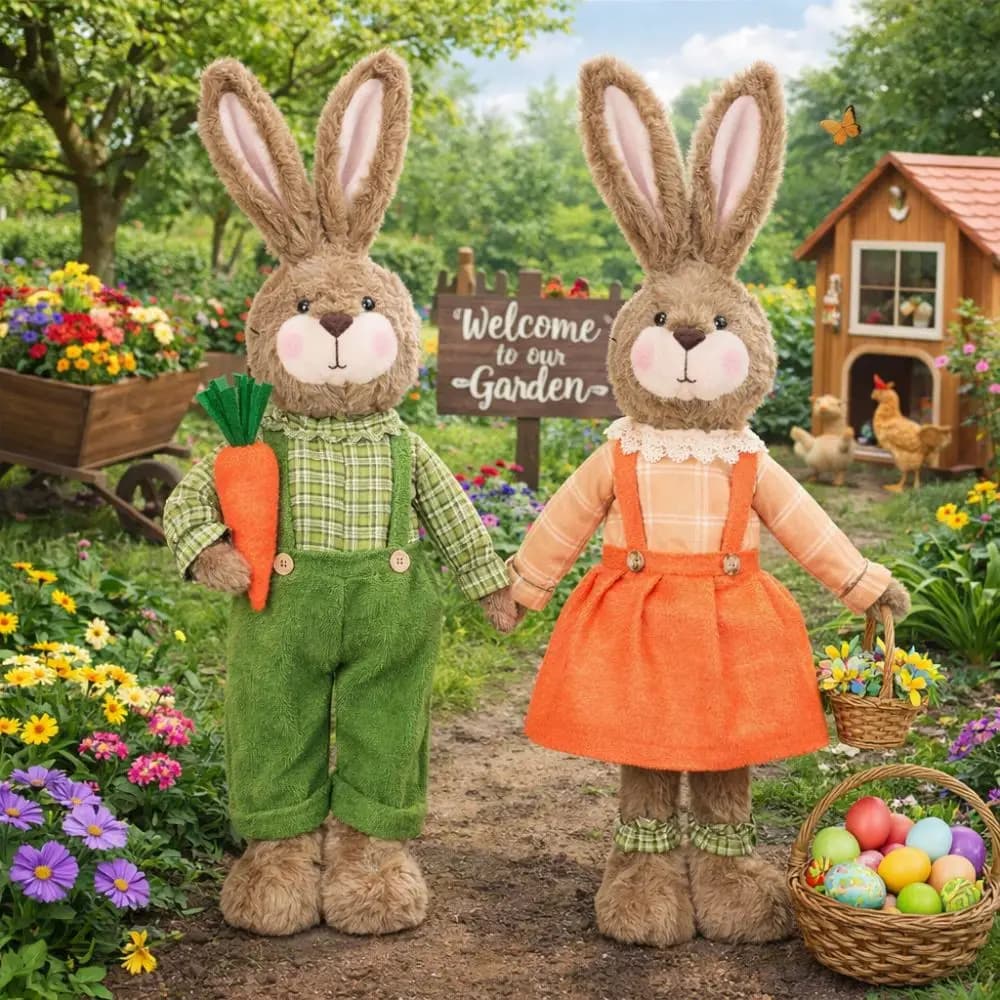 Ornamento Pasquale a Forma di Coniglio, Bambola Telescopica Fai-da-Te in Stile Pastorale, Statuette di Conigli con Gambe Lunghe Retrattili