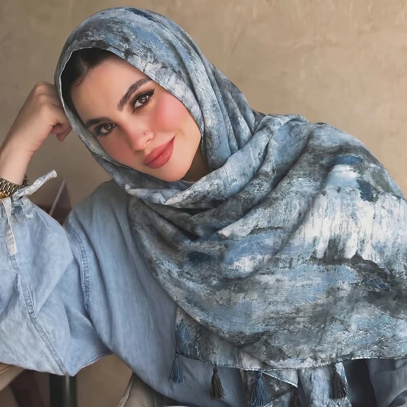 Foulard Hijab con Stampa a Inchiostro e Nappe, Morbido e Leggero, per Donne Musulmane, Accessorio Islamico Modesto per Uso Quotidiano e All'aperto