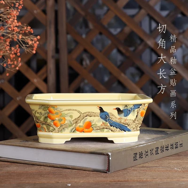 Vaso bonsai rettangolare in porcellana, motivo tradizionale cinese, camera, tavolo per la casa, scrivania, decorazione del giardino