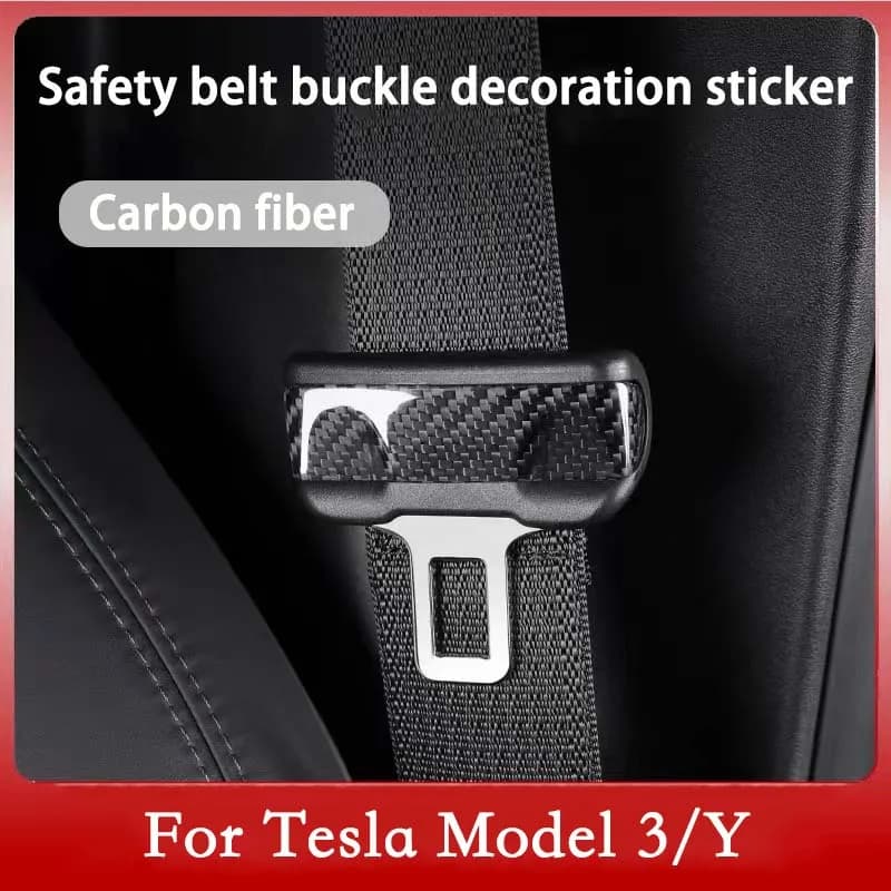 Real Carbon Fiber Safety Belt Buckle Decoration Sticker Patch Shell for Tesla Model 3 2017-2021 2022 Model Y Car Interior