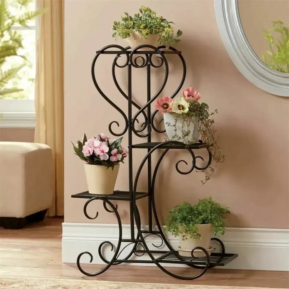 Supporto per piante in metallo per interni ed esterni, scaffale per vasi da giardino a 4 livelli, espositore per fiori, porta-erbe per balcone e soggiorno