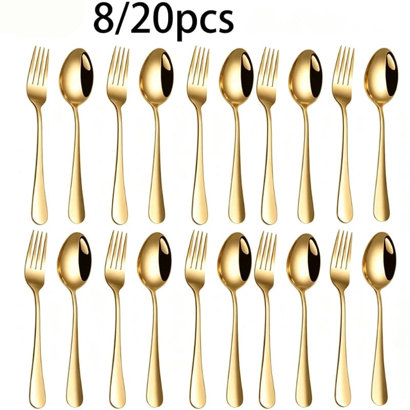 8/20pcs high-grade 1010 stainless steel tableware set, golden tableware for kitchen catering hotel.
