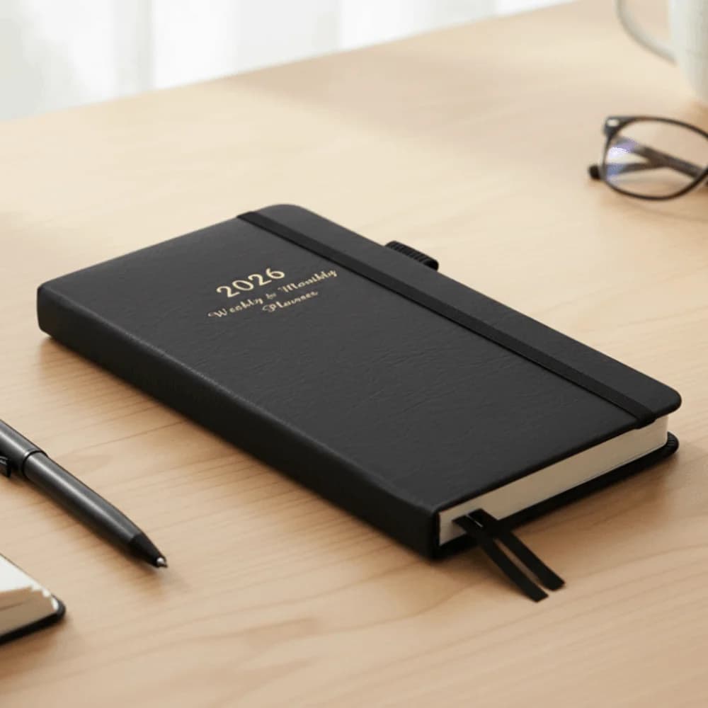 Copertina rigida 2026 Piano settimanale Notebook Portatile Conveniente Settimanale Mensile Planner Nastro Segnalibro Cinghia elastica