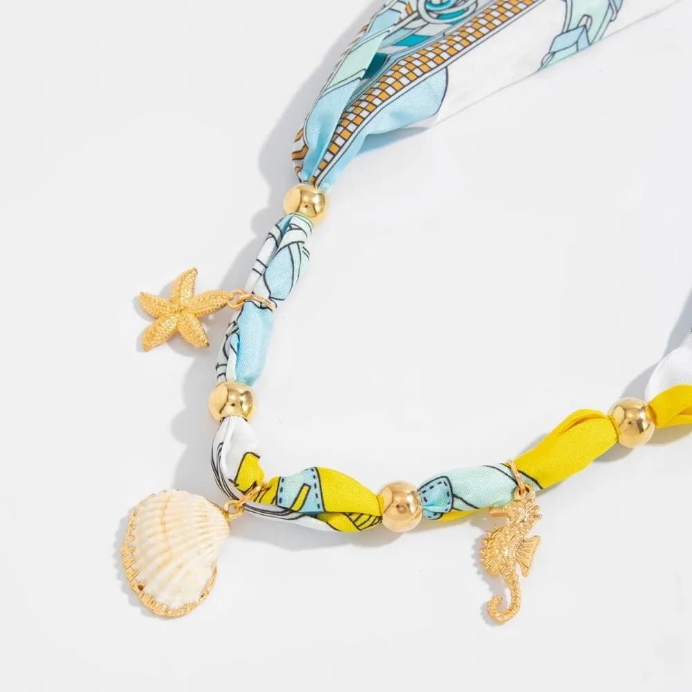 Sciarpa Stampata Bohemian INS con Decorazioni a Stella Marina, Elegante e Leggera, con Ciondolo Floreale, Comoda e di Tendenza, per Abiti Estivi con Motivi a Stella Marina e Conchiglia