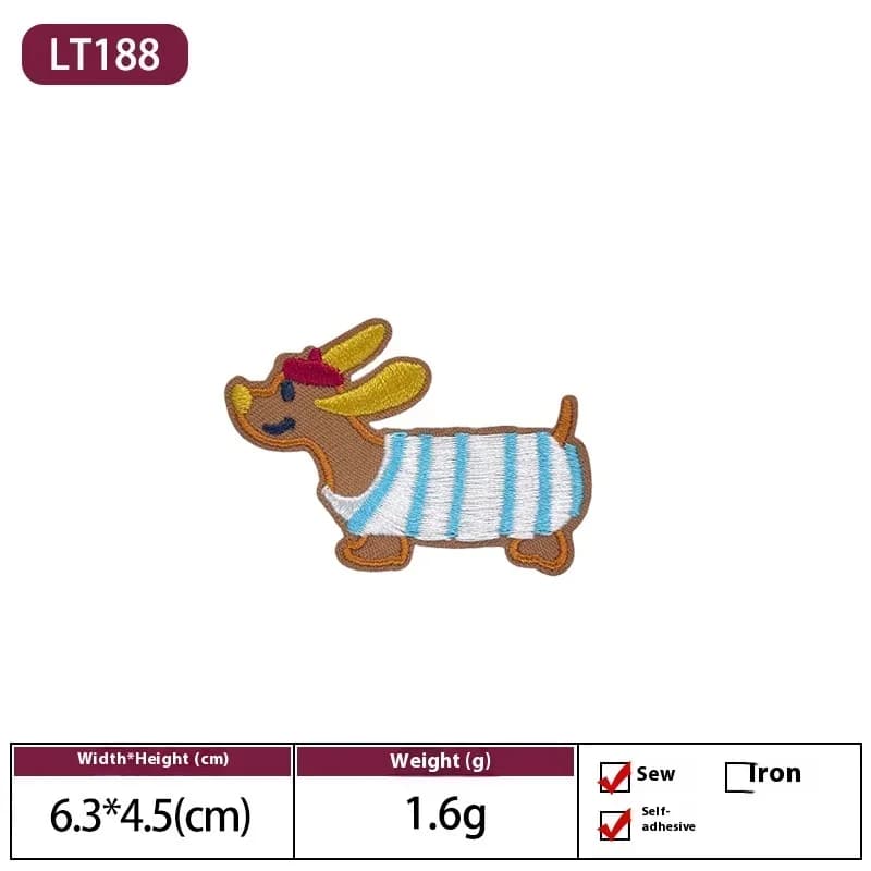 Embroidery Hairclip long Dachshund Dog Patches for Girls Hat Bag DIY Seam-free Small Glue Stickers for Kids Clothes Designer