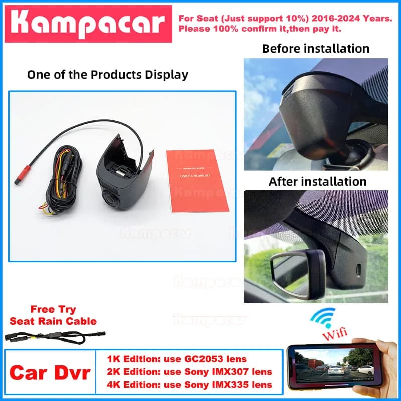 New Plug and Play ST13 1K 2K Dash Cam Auto Dvr Camera for Seat 60mm Ibiza Toledo Arona Cupra Ateca Leon ST 5F (5F8) 2016-2024