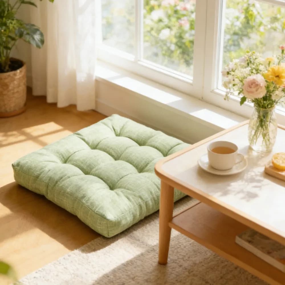 Cuscino da Meditazione Verde Comfort, Grande Cuscino Quadrato per Adulti, Imbottito in Velluto a Coste e Lino, per Soggiorno e Tatami