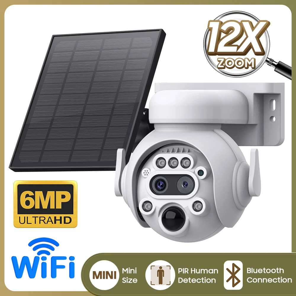 6MP 12X Zoom Bluetooth Energia solare Wireless WIFI/4G Telecamera dome IP AI Rilevazione umanoide Allarme esterno WIFI CCTV Baby Monitor