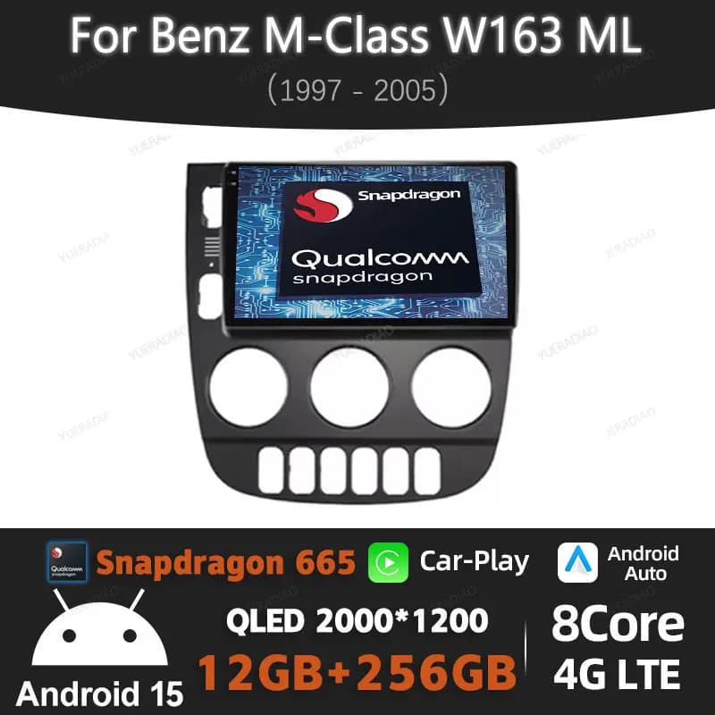 Android 15 Autoradio Per Mercedes Benz Classe M W163 ML 1997 - 2005 Qualcomm 5G WIFI GPS Wireless Carplay Auto DSP Multimediale BT