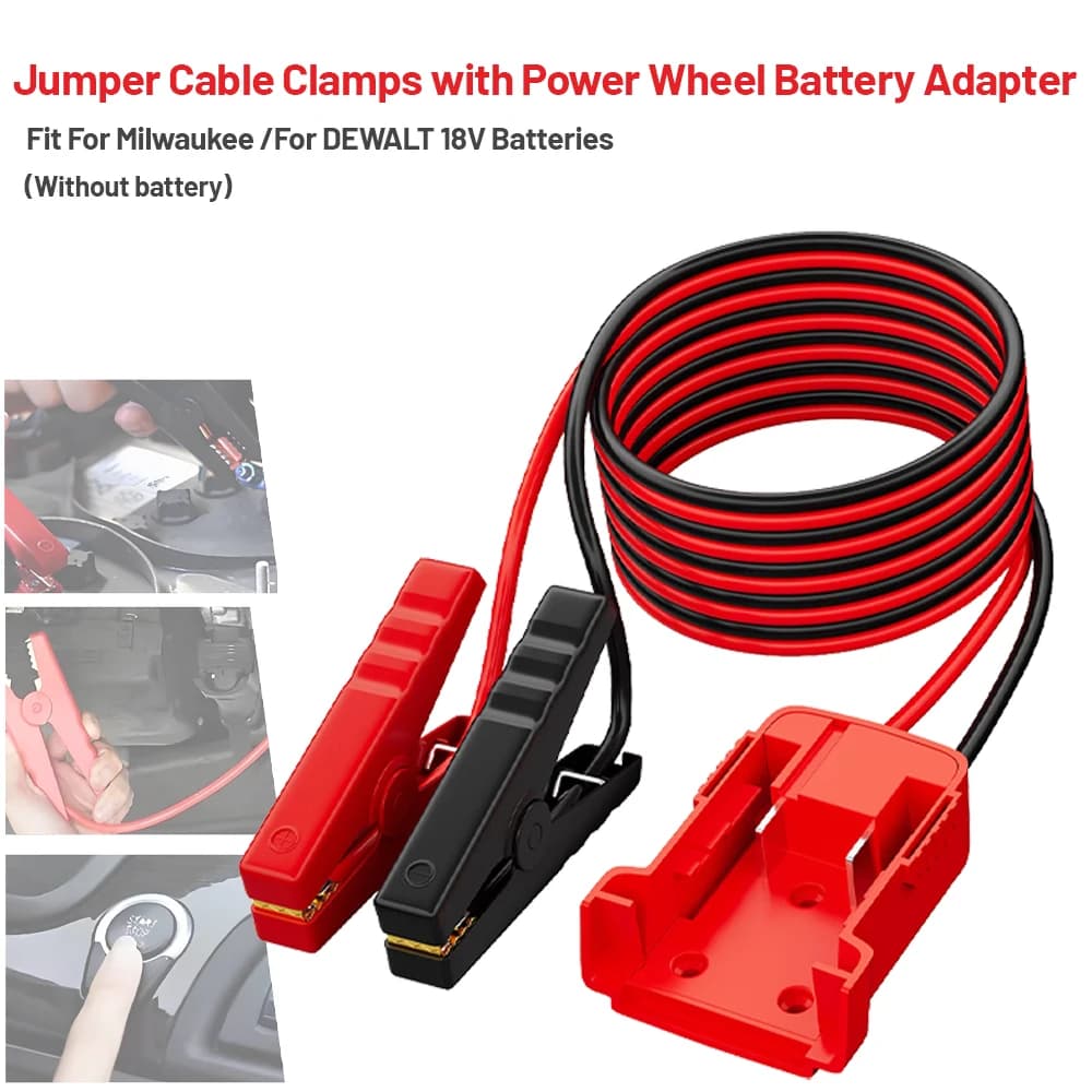 Morsetti per Cavi di Avviamento con Adattatore per Batteria Power Wheel per Batterie DEWALT/Milwaukee, Avviatore di Emergenza per Auto