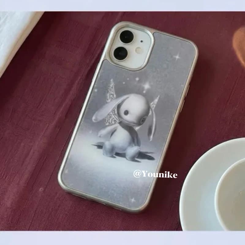 Ins Korean Silver Grey Rabbit Electroplated Drip Glue Phone Case For iPhone 17 Air 16 Pro Max 15 14 Plus 13 12 11 Back Cover