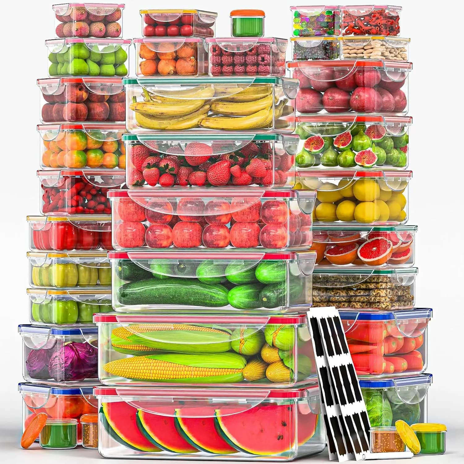 Set di 70 Contenitori Ermetici per Alimenti, Impilabili, Adatti al Microonde, Senza BPA, Scatole in Plastica a Prova di Perdite con Coperchi
