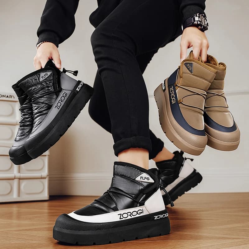 Promozione principale invernale, morbidi alti, stivali da neve da esterno con suola spessa, scarpe da uomo in cotone