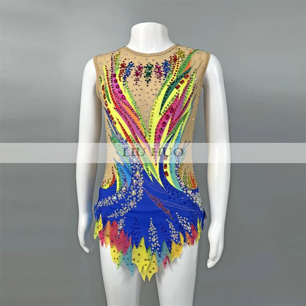 LIUHUO Donna Ragazza Adolescenti Costume Prestazioni Senza Maniche Ginnastica Ritmica Concorso Body Pattinaggio di Figura sul Ghiaccio Vestito da Ballo