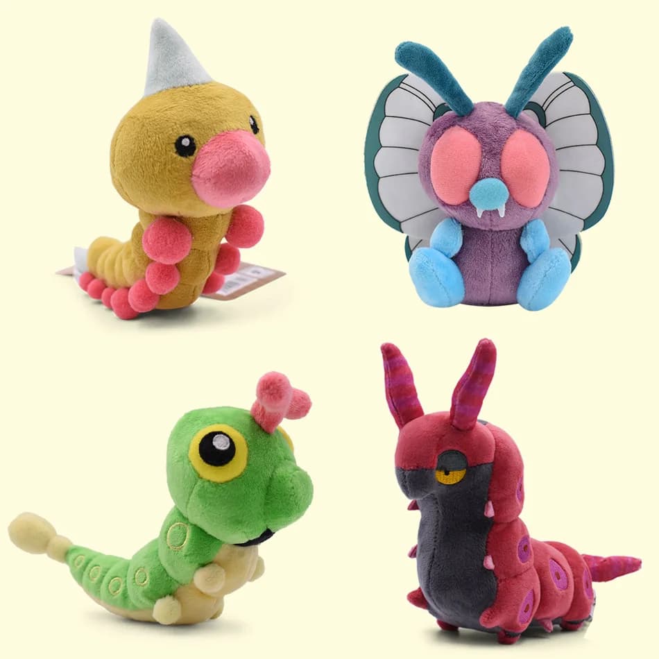 Peluche della serie Fit: simpatici personaggi dei cartoni animati, vermi Pokemon Caterpie, Butterfree, Weedle, Scolipede, bambole di peluche per bambini e adulti