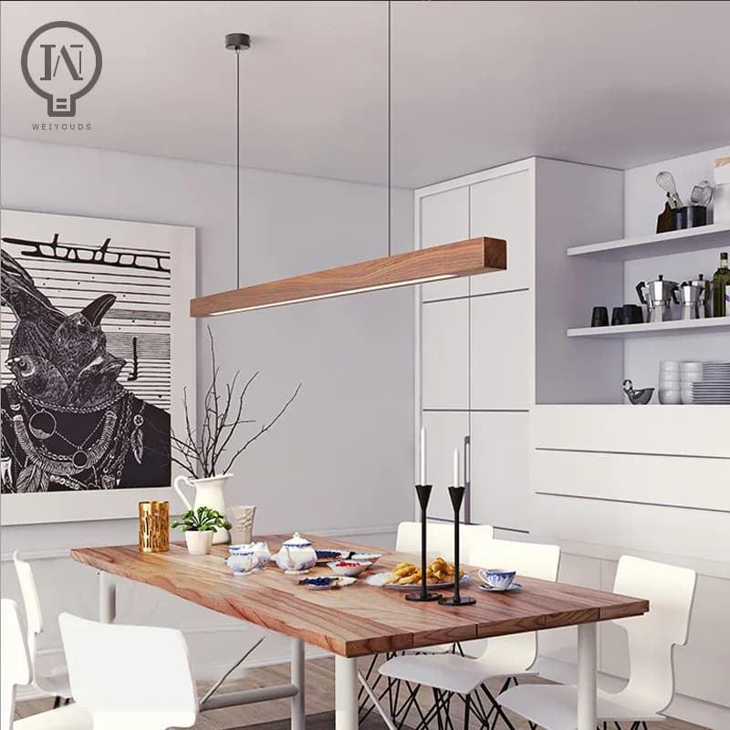 Lampade a sospensione in legno nordico lampade a sospensione moderne a LED per sala da pranzo soggiorno cucina ufficio negozio Bar Cafe lampada a sospensione a striscia lunga
